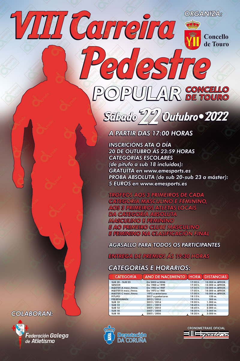 VIII CARREIRA PEDESTRE POPULAR CONCELLO  DE TOURO - Inscríbete