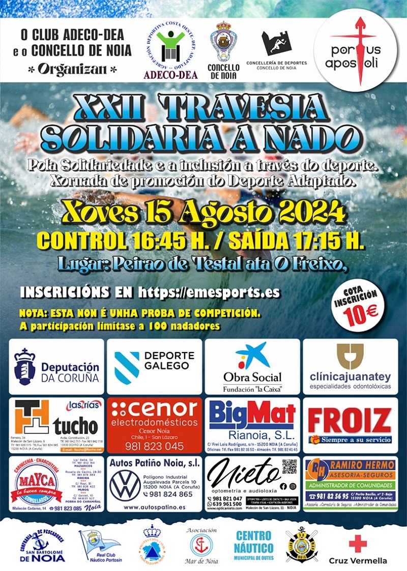 XXII TRAVESÍA SOLIDARIA A NADO RÍA DE NOIA 2024 - Inscríbete