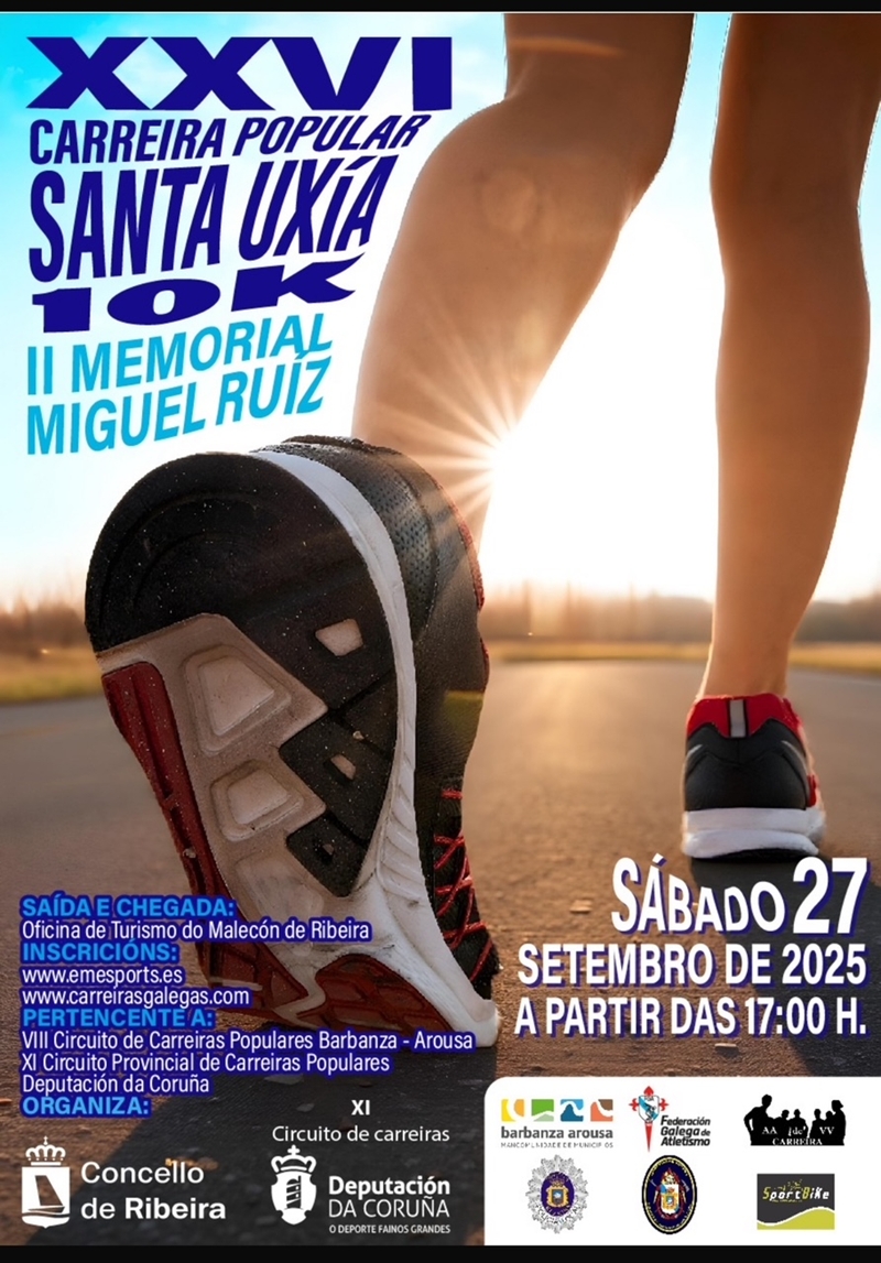 Cartel del evento “XXVI CARREIRA POPULAR  SANTA UXÍA – II MEMORIAL MIGUEL RUIZ” 