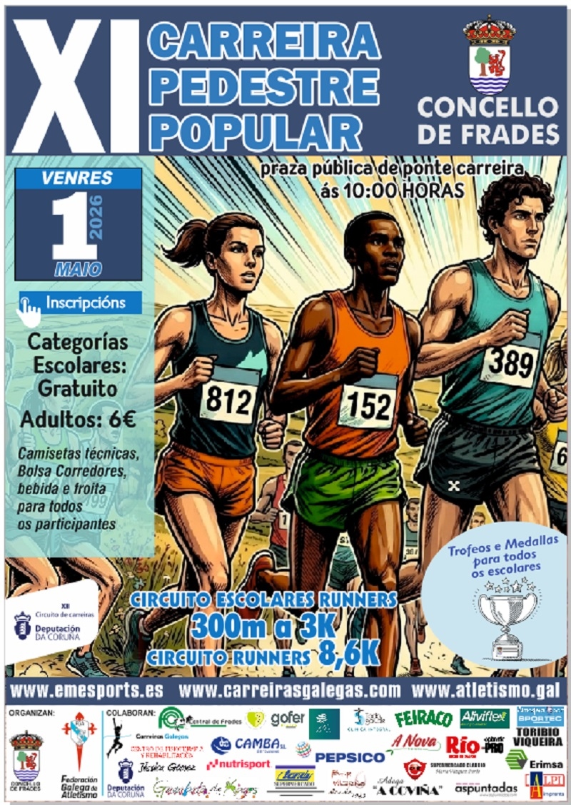 Cartel del evento XI CARREIRA PEDESTRE POPULAR-CONCELLO DE FRADES 2026