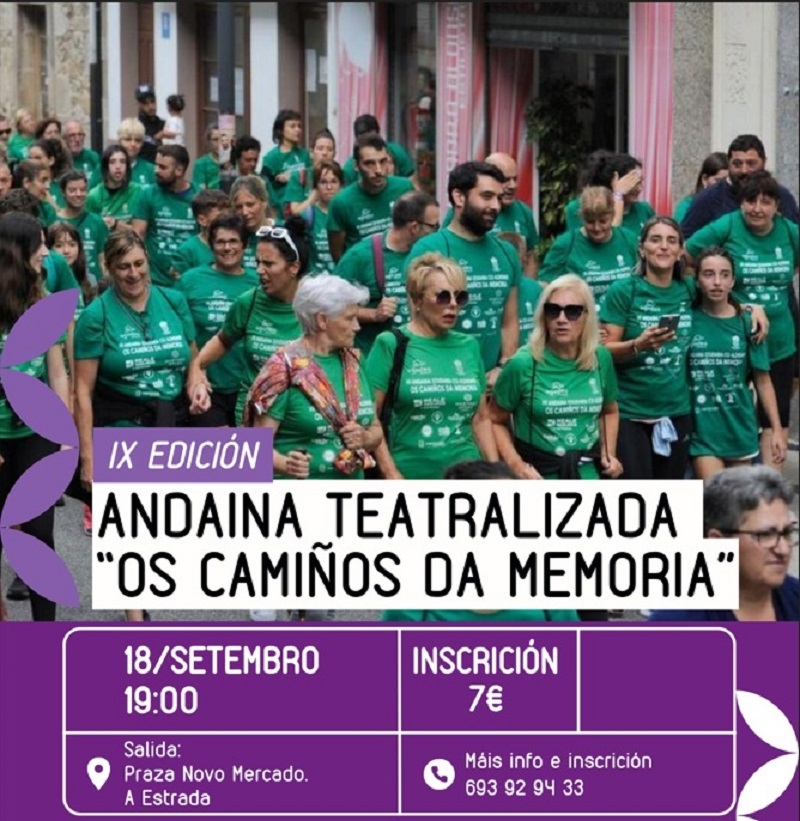 Cartel del evento IX ANDAINA SOLIDARIA. OS CAMIÑOS DA MEMORIA A ESTRADA